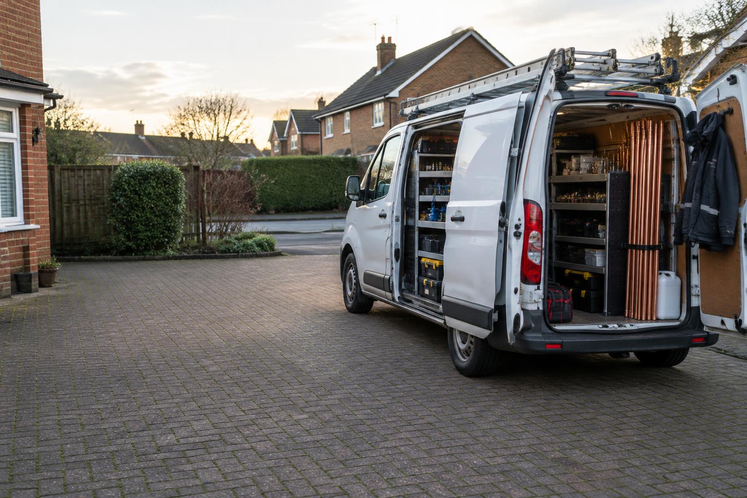 A working trades van on a residential driveway
